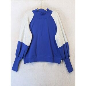 Böhme Sweatshirt Women's L Blue Gray Colorblock Mock Neck Balloon Sleeve